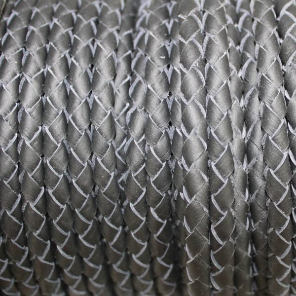 6.0mm Unfolded Braided Black Cow Leather