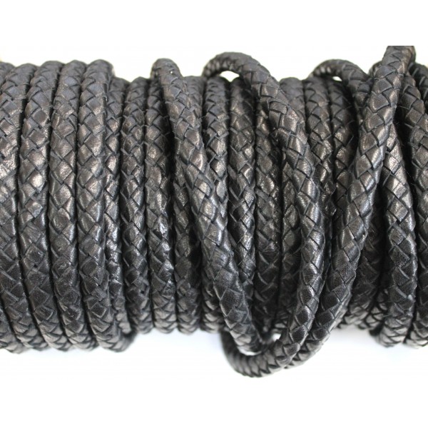8.0mm Unfolded Braided Black Leather