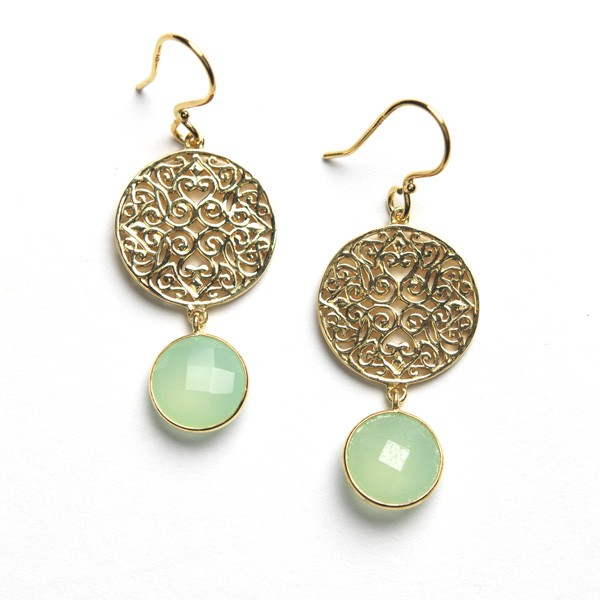 Southern Gates Gold Plated Filigree Earring with Chalcedony