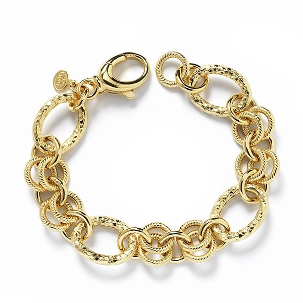 CARGO® Ribbed link bracelet, Hammered Ovals, Textured Circles, 7.5in KAR534 GP