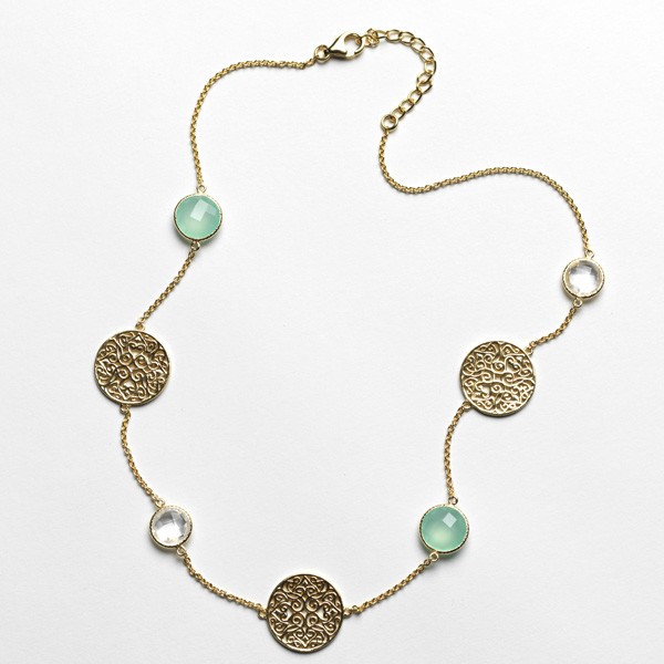 18" Southern Gates Gold Plated Filigree Necklace with Chalcedony and Crystal