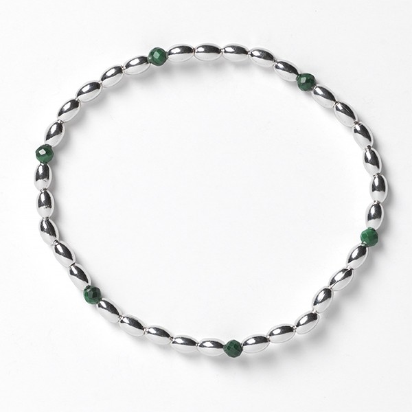 B350 3mm Rice Bead Elastic Bracelet with Malachite Beads - Out of stock