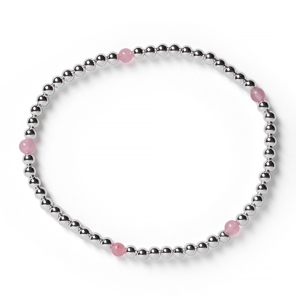 B351 3mm Round Bead Elastic Bracelet with Pink Quartz Beads