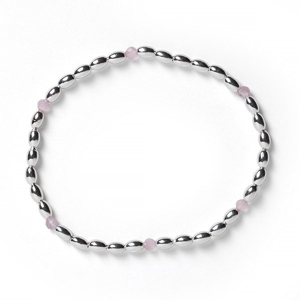 B350 3mm Rice Bead Elastic Bracelet with Pink Quartz Beads