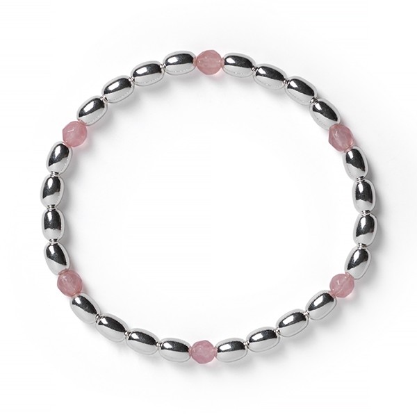 B353 4mm Rice Bead Elastic Bracelet with Pink Quartz Beads