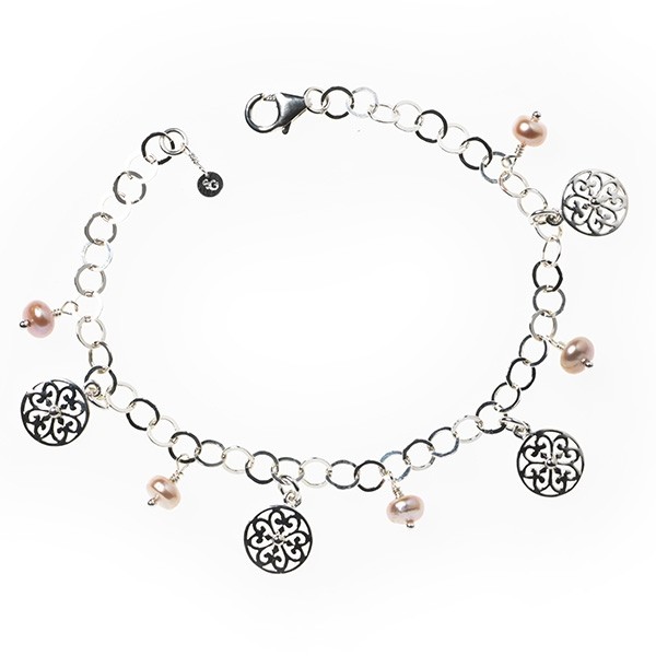 Southern Gates® 8" Hand Wrought Pink Pearl Charm Bracelet